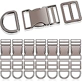 Zeyune 32 Pack Metal Buckles for Straps Dog Collar, 8 Pcs Side Release Buckle 8 Pcs D Rings 16 Pcs Tri Glide Slides Buckles