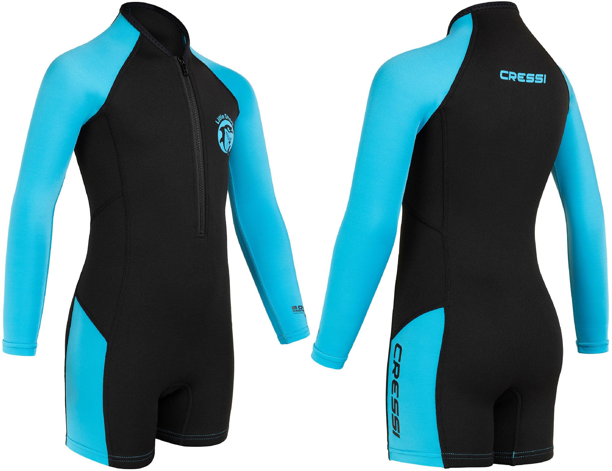 Cressi Little Shark Shorty Wetsuit - High-Stretch Neoprene for Kids Wetsuit - Short-Sleeve Swim Suit - Neoprene Swimsuit - Black/Blue - 7/8 Years