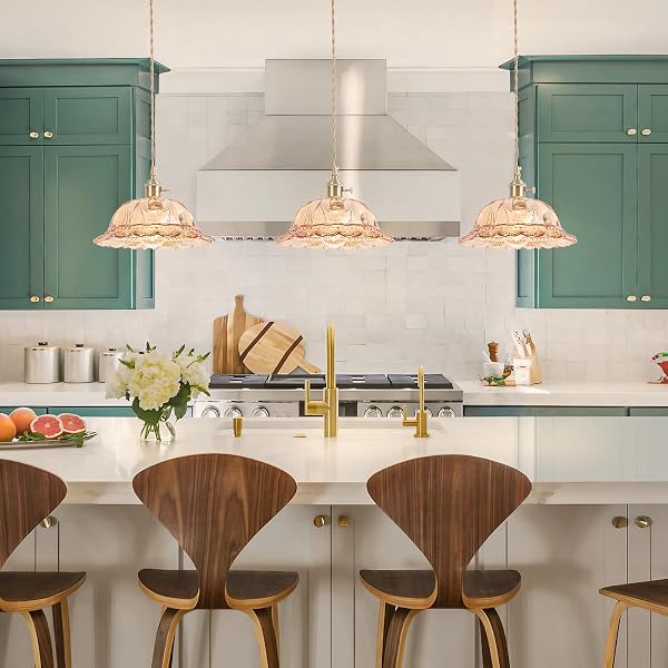 NOGCEW VINTAGE PENDANT LIGHT, 9.81″ AMBER PENDANT LIGHTS KITCHEN ISLAND PENDANT,GLASS CHANDELIER FOR DINING LIVING ROOM RESTAURANT BEDROOM FOYER ENTRYWAY BULB INCLUDED