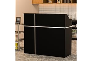 Spurgehom Reception Desk with Counter, Modern Front Table Equipped Lockers & Storage Shelves, 48-inch Checkout Counter with DIY Stripe for Lobbies, Salons, Retail, Home Offices, Reception Room