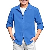 Haloumoning Boys Linen Button Down Shirts Kids Long Sleeve Dress Shirts School Uniform Shirt 5-14 Years