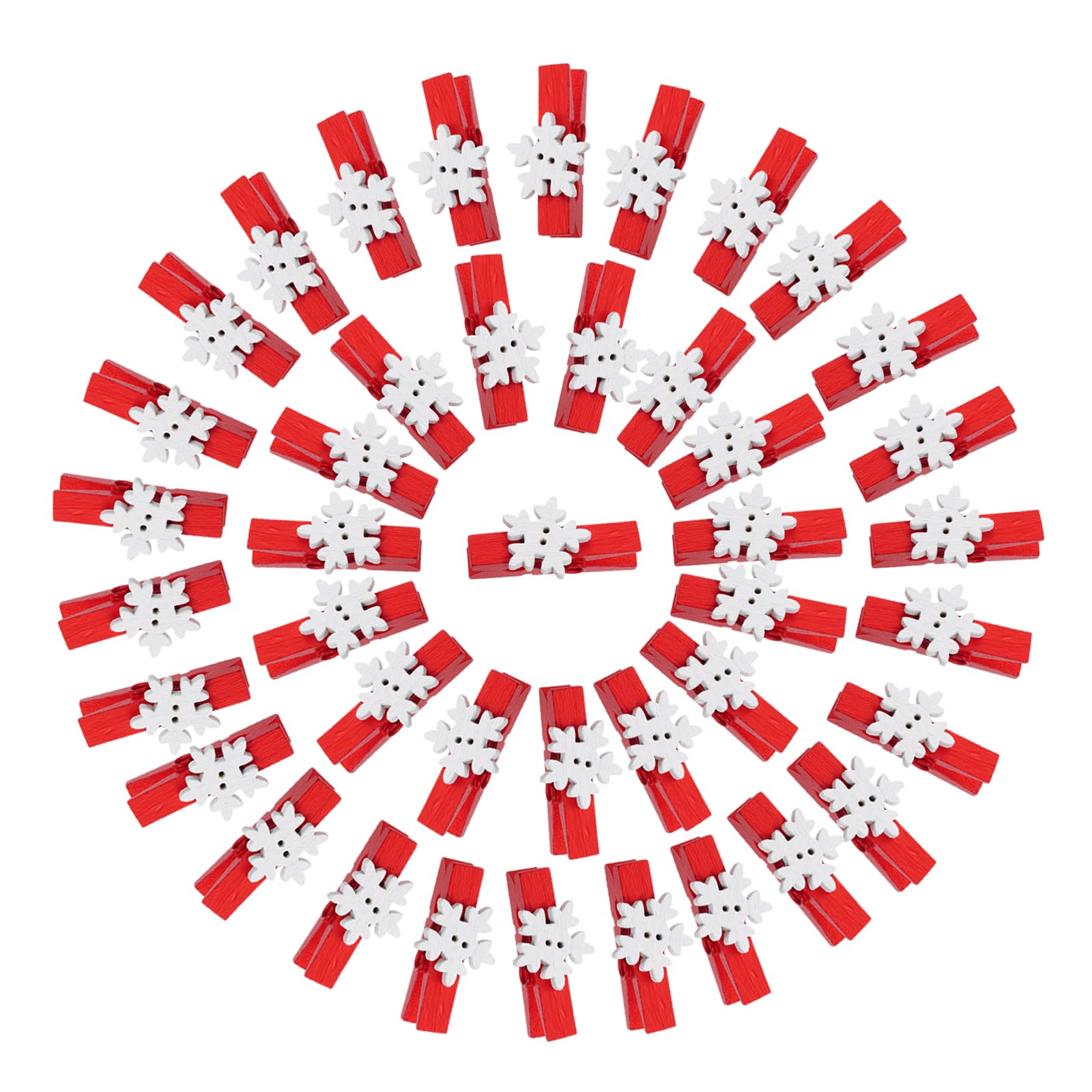 Photo 1 of 100pcs Christmas Wood Clips Xmas Snowflake Clothespins DIY Photo Pegs Hanging Clips for Party Favors Home School Art Craft Decor (Red)