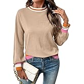 SHEWIN Womens Sweaters Crew Neck Long Sleeve Tops Knit Color Block Fall Outfits for Women 2025
