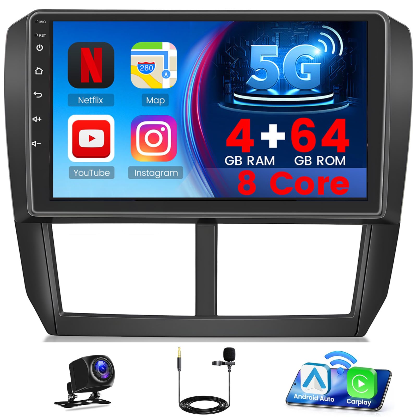 Photo 1 of [8-Core 4+64G] for 2008-2012 Subaru Forester Impreza WRX Android 15 Car Stereo, Hikity 9" Touchscreen Radio Wireless Carplay Android Auto GPS/WiFi/Bluetooth/12080P FM/RDS/32EQ/DSP SWC Backup Cam