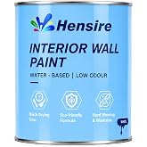 Hensire White Interior Wall Paint, Water-Based Matte, Low Odor, 17oz | For bathroom, kitchen, bedroom walls and ceilings. Brush or roller application, soap and water clean up.