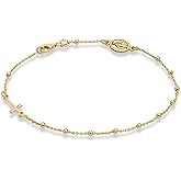 Miabella Italian 925 Sterling Silver or 18K Gold Plated Rosary Cross Bead Chain Anklet for Women, Made in Italy