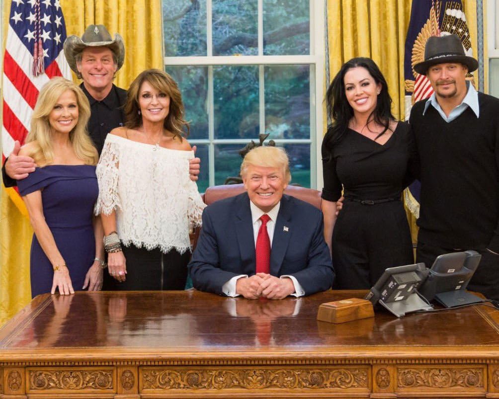 Photographs - President Donald Trump With Guests Ted Nugent Kid Rock Sarah Palin Photo White House Photos Artwork 8x12