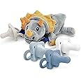 Dr. Brown’s HappyPaci 100% Silicone Baby Pacifier 0-6m, BPA Free 4-Pack with Lovey Soft Plush Animal Teether Holder, Triceratops