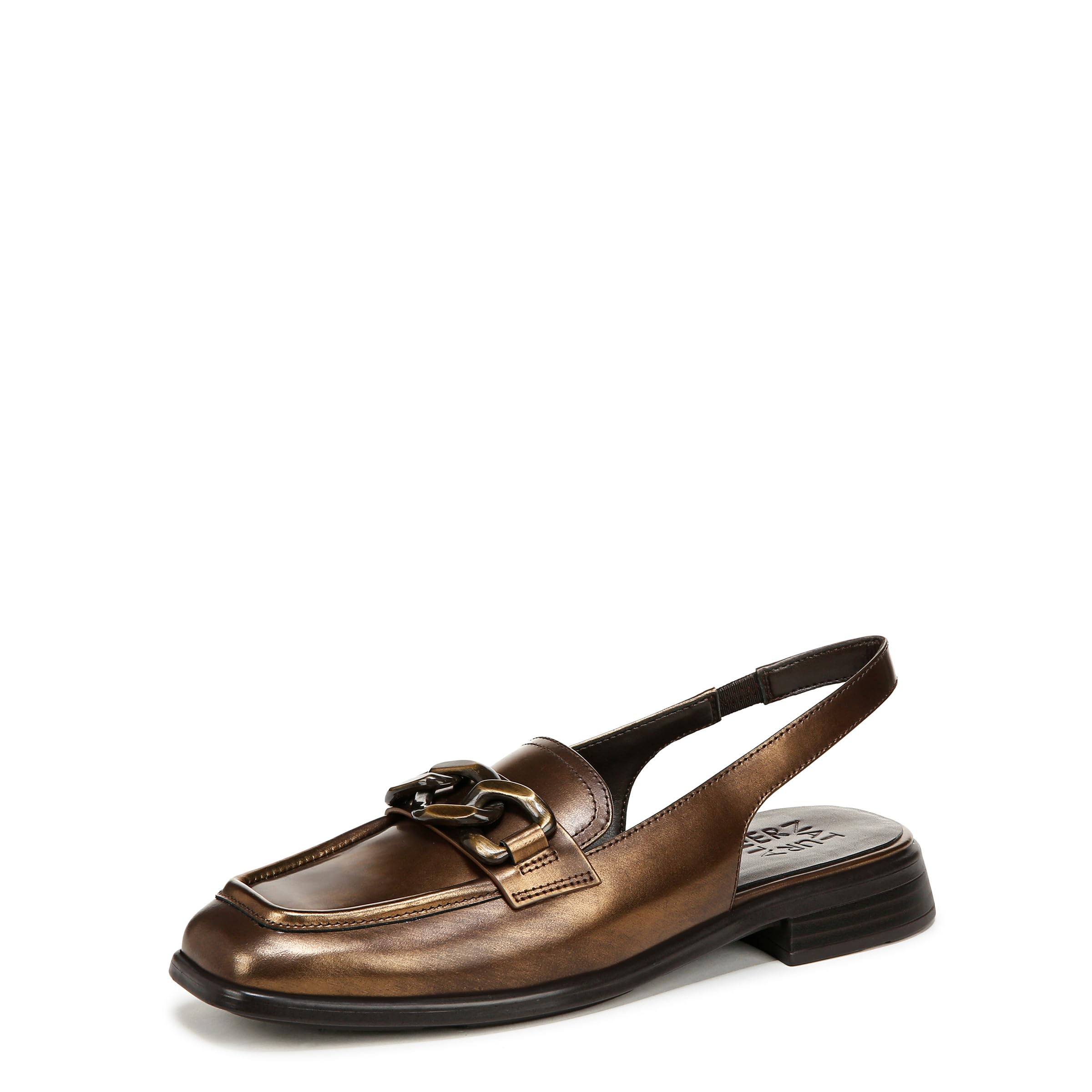 Naturalizer Womens Frances Slingback Chain Detail Loafer Chestnut Brown Leather 8 W