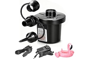 BEAUGIREW Electric Air Pump 110V AC / 12V DC Portable Quick Air Mattress Pump with 3 Nozzles for Air Mattresses Beds Boats Sw