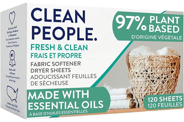 The Clean People Fabric Softener Sheets - Dryer Sheets - Softens & Removes Static Cling - Vegan Laundry Softener With Essenti