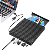 Guamar External CD/DVD Drive for Mac Laptop with USB Hub &amp; SD/TF Reader | Portable USB C CD DVD Burner Player for MacBook PC Windows 11 Computer, Slim Optical Disc Dirves +/-RW Writer, Plug &amp; Play