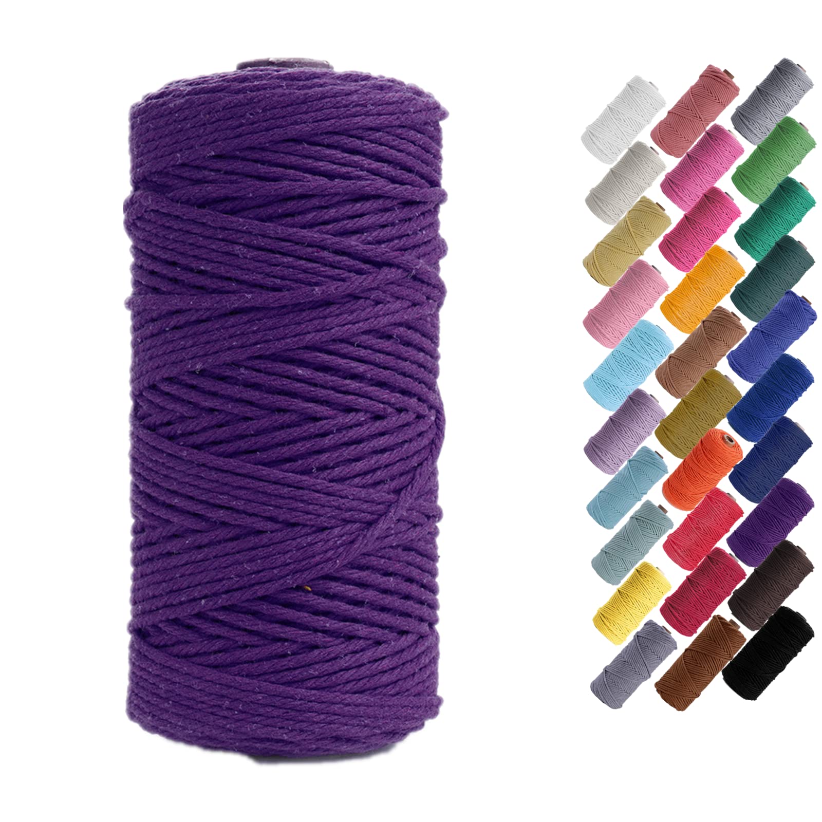 Binwat Macrame Cord Natual Macrame Cotton Cord DIY Craft Cord Spool Twine Rustic String Cotton Rope for Wall Hanging,Plant Hangers,Crafts,Knitting,Decorative Projects 3mm x100m (Purple)