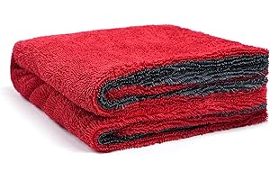 Greenfound Microfiber Towel for Cars, 1000GSM Car Drying Towel, Double Twist Pile & Edgeless Design, No Streaks, Scratches, or Water Spots, Soft and Absorbent, 18"×24", Red&Grey