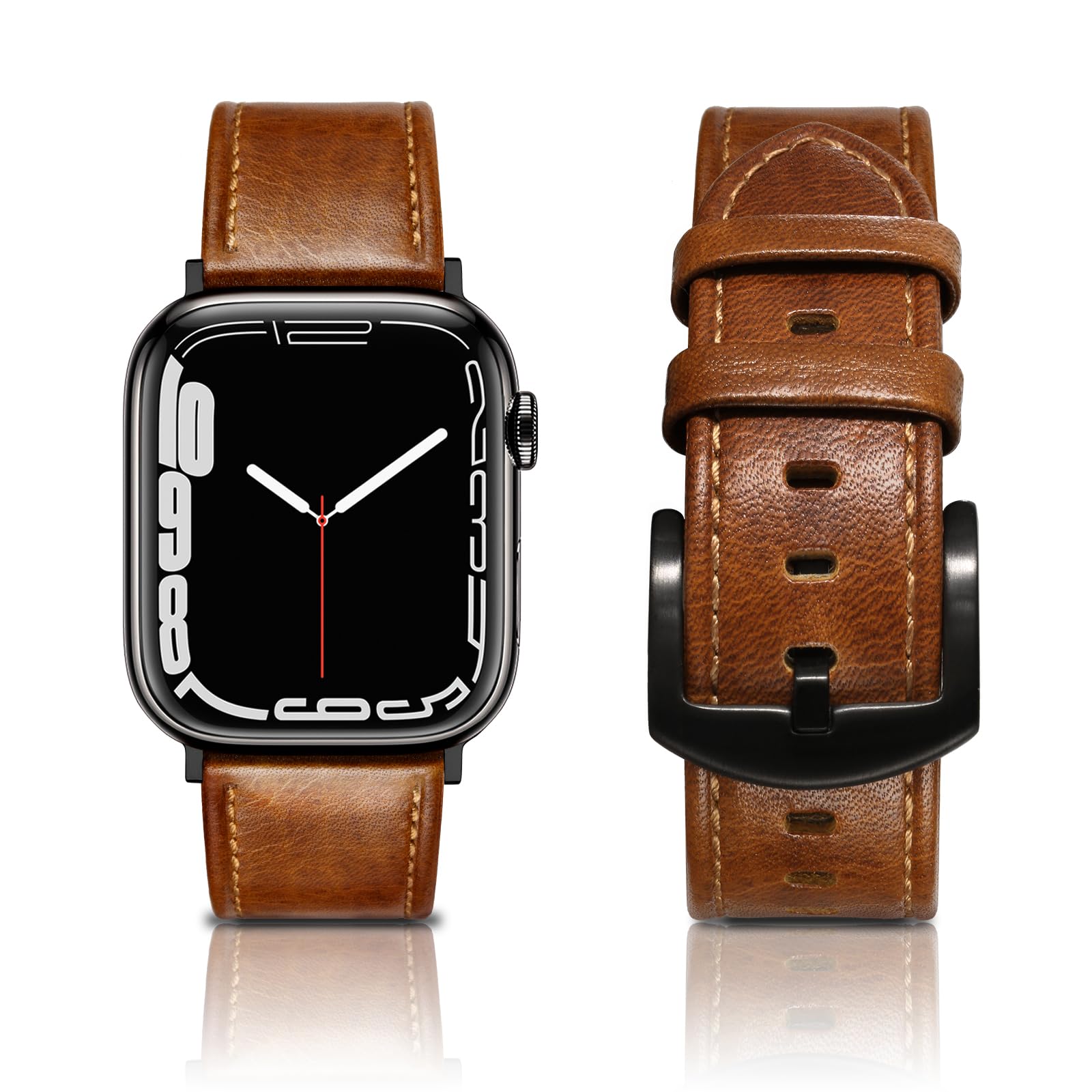 Photo 1 of EDIMENS Leather Bands Compatible with Apple Watch 49mm 45mm 42mm 44mm Band Men Women, Vintage Genuine Leather Wristband Replacement Band Compatible for Apple Watch iwatch Series 9 8 7 6 5 4 3 2 1 SE2