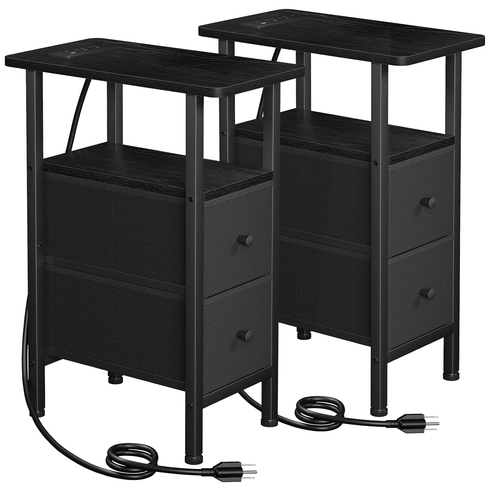 Photo 1 of ****************THIS IS ONLY 1 TABLE*************
LOAKEKEL Narrow Nightstand with Charging Station, End Tables Living Room Set of 2, Skinny Side Table with Fabric Drawers, Slim Sofa Table for Bedroom, Small Spaces, Couch, Black, HETNDP02BK