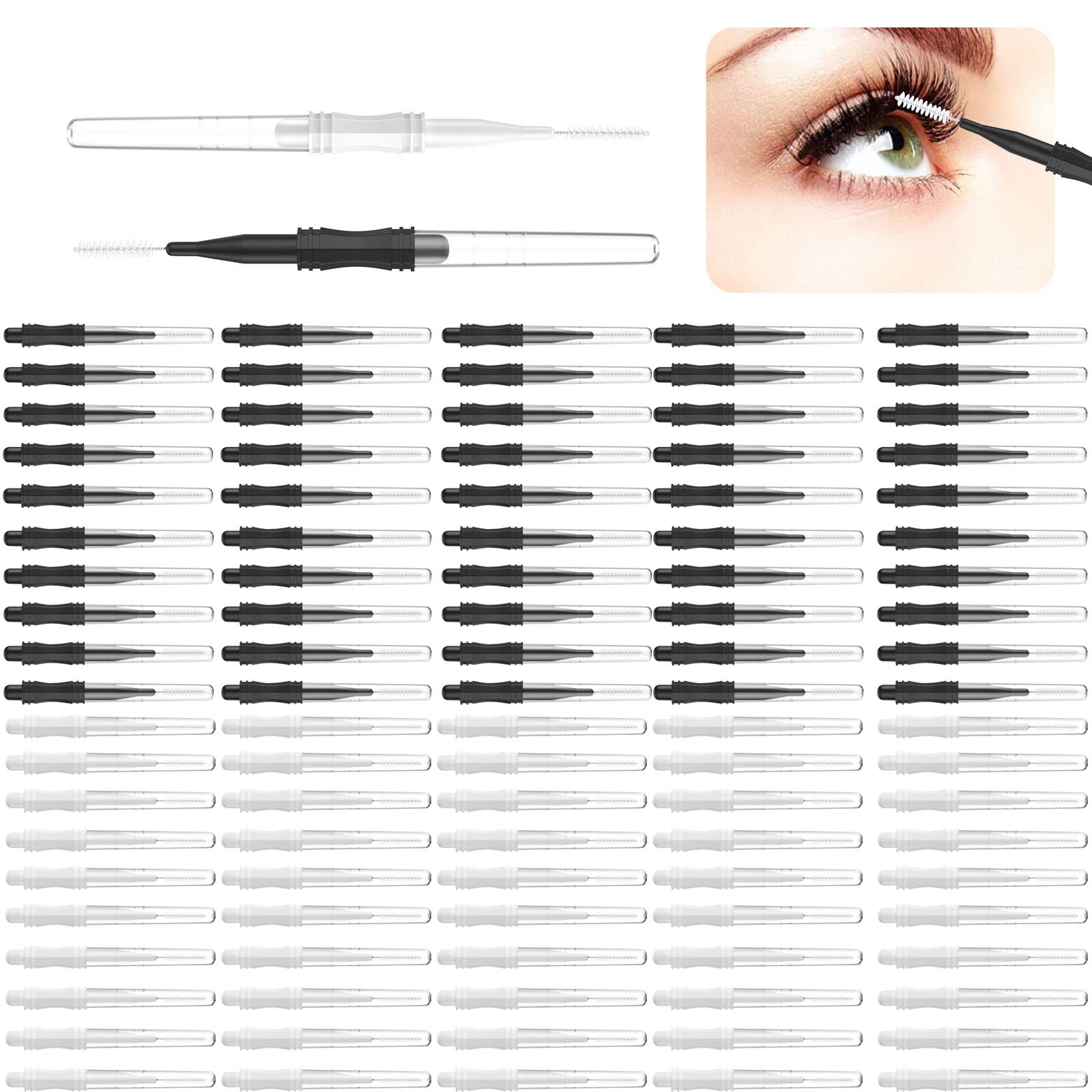 100 Pcs Micro Eyebrow Brush With Cap,Eyebrow Spoolie Brush Micro Lamination Brush 2 Size Multifunctional Spooly Lash