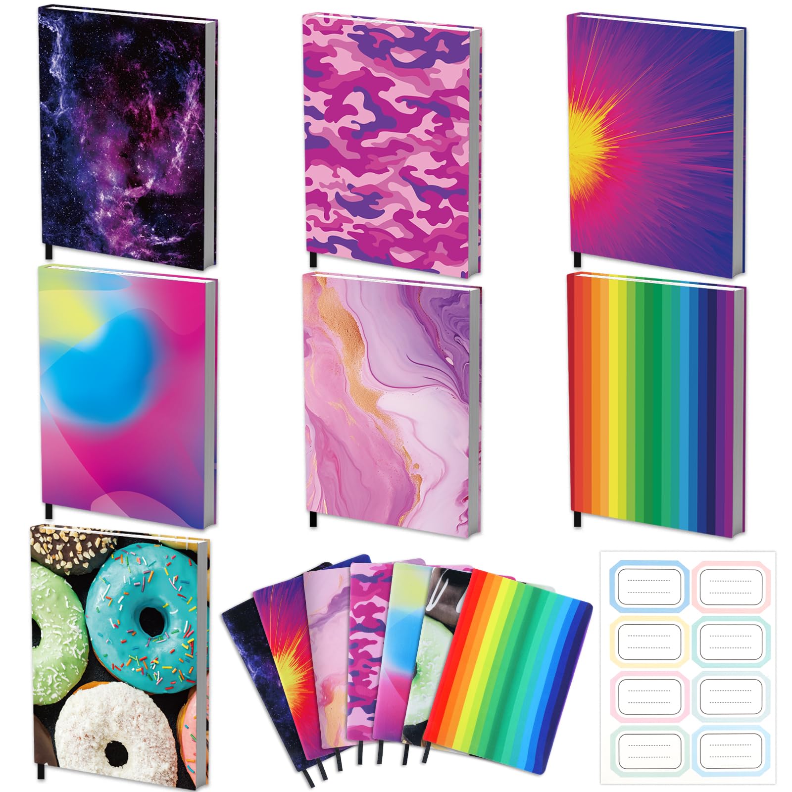 Photo 1 of Jumbo Book Covers 7 Pack Reusable Fabric Book Cover Protective Book Covers 9x11inch Colorful Stretchable Book Sleeve Cover with Label Sticker for Most Hardcover Books Up to 10x12.5inch