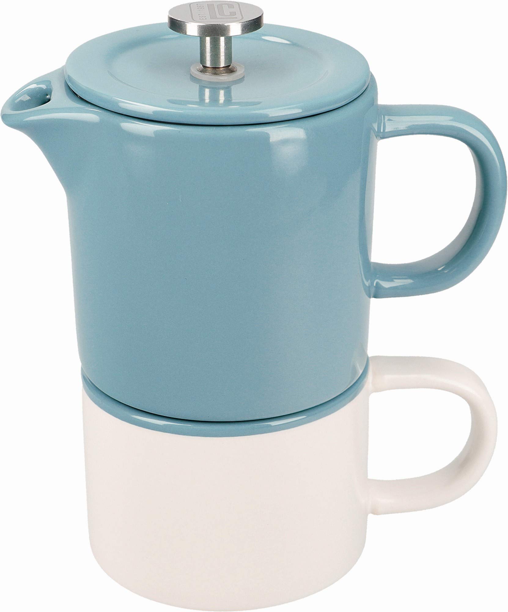 La Cafetière Barcelona Small Cafetiere and Coffee Mug Set, Ceramic, Retro Blue, 2 Pieces — image 1
