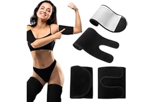 Shyyween 4 Pcs Thigh Wraps & Arm Trimmers Set Thigh and Arm Sweat Bands Slimmer Leg Wrap Compression for Weight Loss(Black and Sliver)