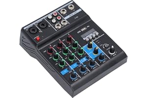Aramox 4 Channel Sound Mixer USB BT Sound Mixing Console with 48V Phantom Power for DJ Recording Live Streaming Stage Equipme
