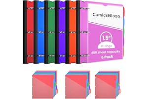 CAMICEBOLSO Telescoping 3-Ring Binder 1.5 Inch,6Pack Project Organizer Binder Flexible Binders 450 Sheets Capacity with 5 Colors Divider and Tabs,for School Binder or Office Binder Supplies.