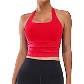 BMJL Womens Halter Built in Bra Workout Sports Tank Tops Buttery Longline Stappy Gym Crop Tops
