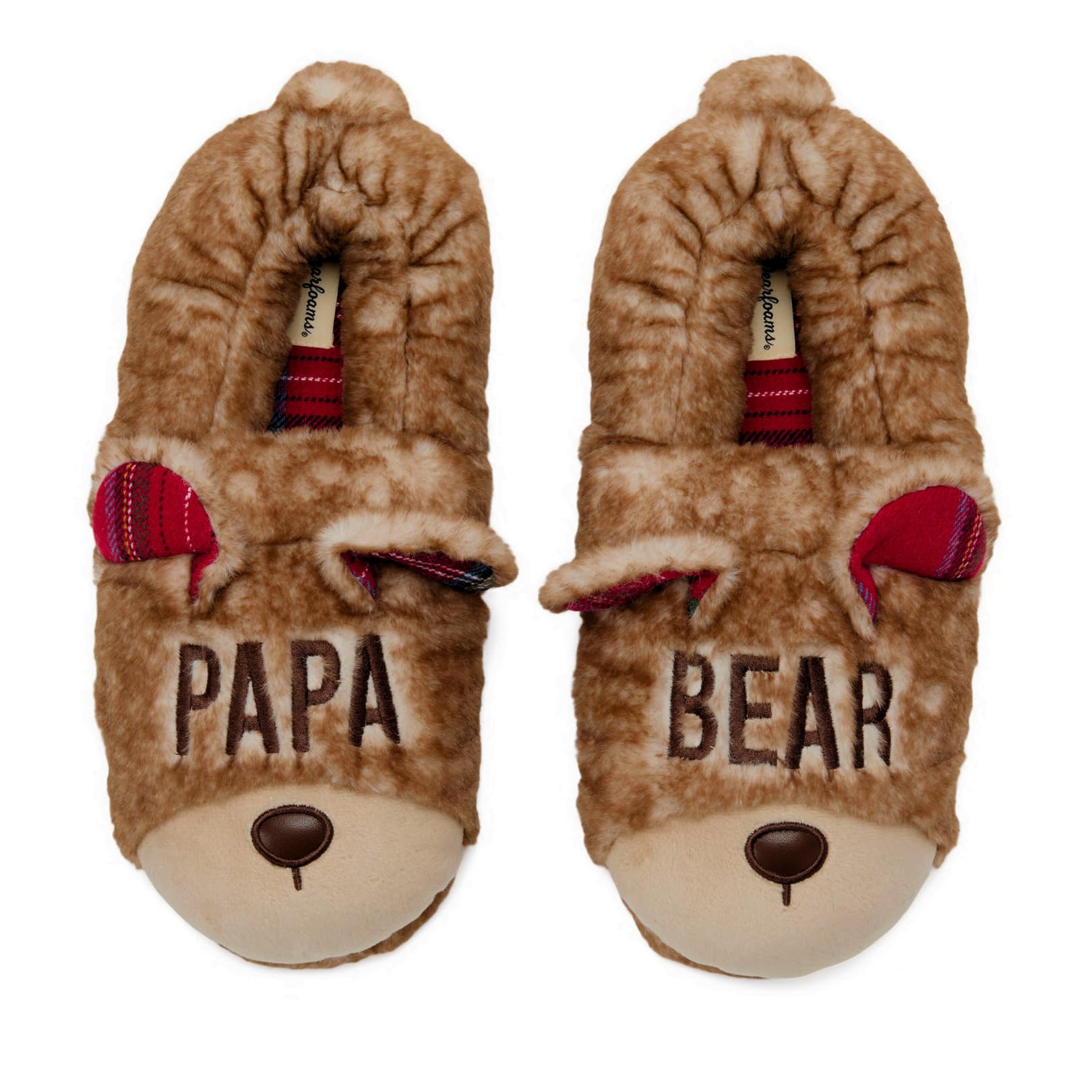 Dearfoams Men's Matching Family Holiday Papa Bear Sherpa Lined Moc Toe with Embroidery Slipper, Furry Teddy, 9-10 Image