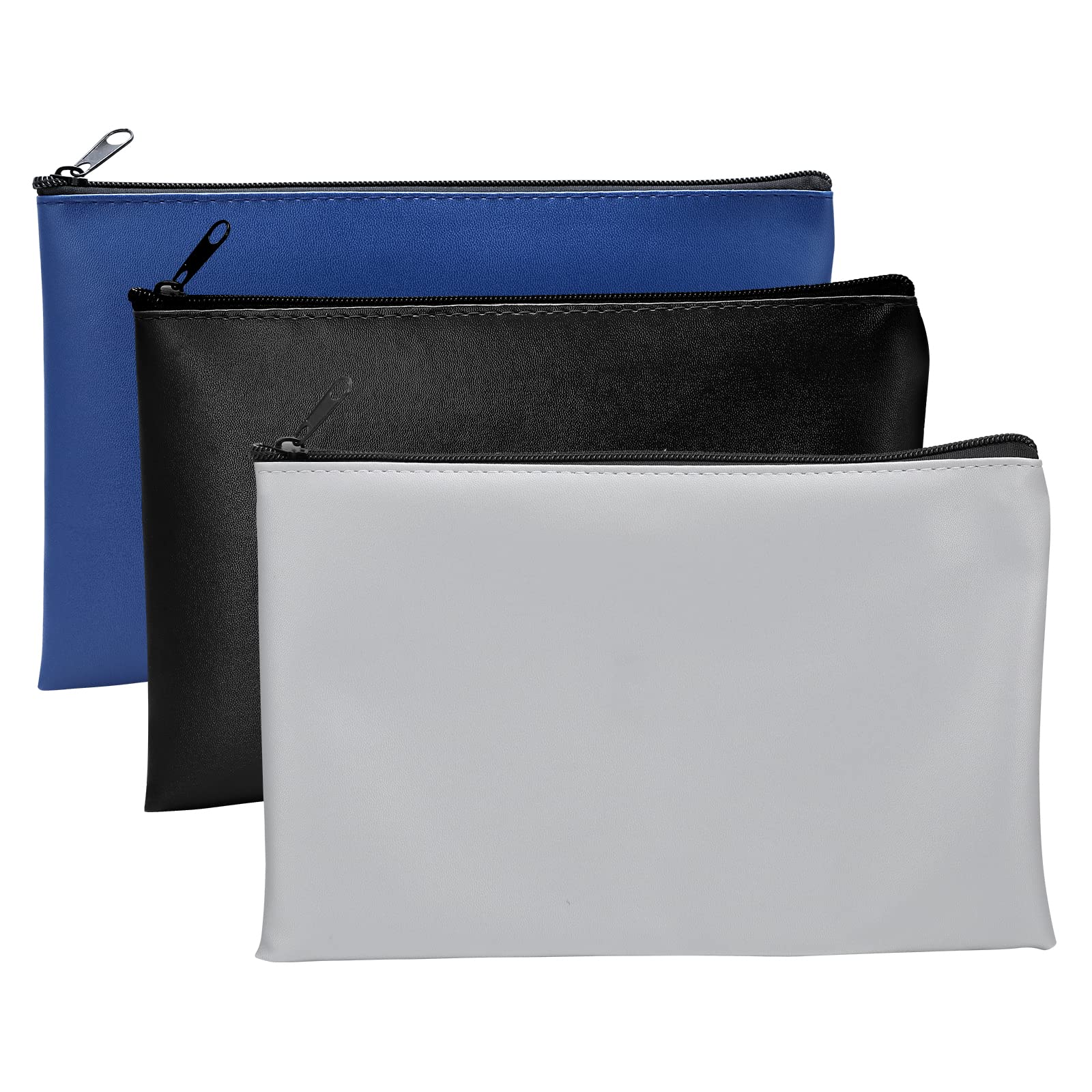 Pack of 3 Wallet Bank Bags A5 25 x 16 cm PU Wallet A5 for School, Household, Business (Black/Dark Blue/Light Grey)