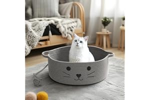 Hichen Cat Beds for Indoor Cats, Warm Soft Pet Bed Washable, Cute Cat Bed With Playing Rope Ball, Pet Gift Basket for Cat, Dog-15.7" L×5.9" H, Grey