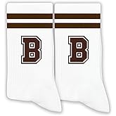 GRXXPIP Coffee Brown Initial Stripes Socks,Letter Socks Gifts for Birthday,Christmas,Back-to-school Season,etc.