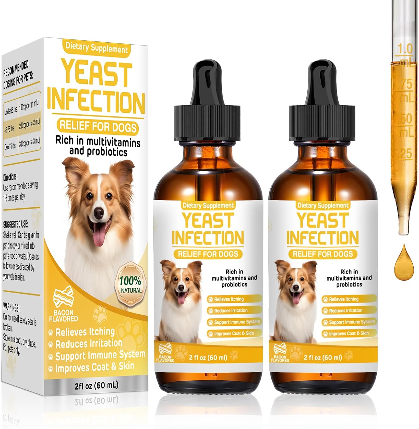 Supports Skin & Itch Comfort Drops for Dogs, Ear Wellness, Gentle Allergy Support & Skin Soothing for Dogs
