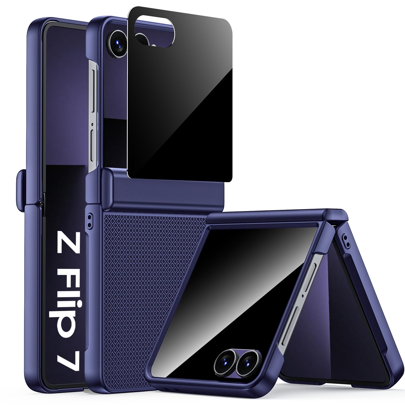 Photo 1 of Spugan for Samsung Galaxy Z Flip 7 Case with Privacy Screen Protector & Hinge Protection, Slim Non-Slip Hard Full Body Shockproof Cover Wireless Charging Case for Galaxy Z Flip 7 (Blue)
