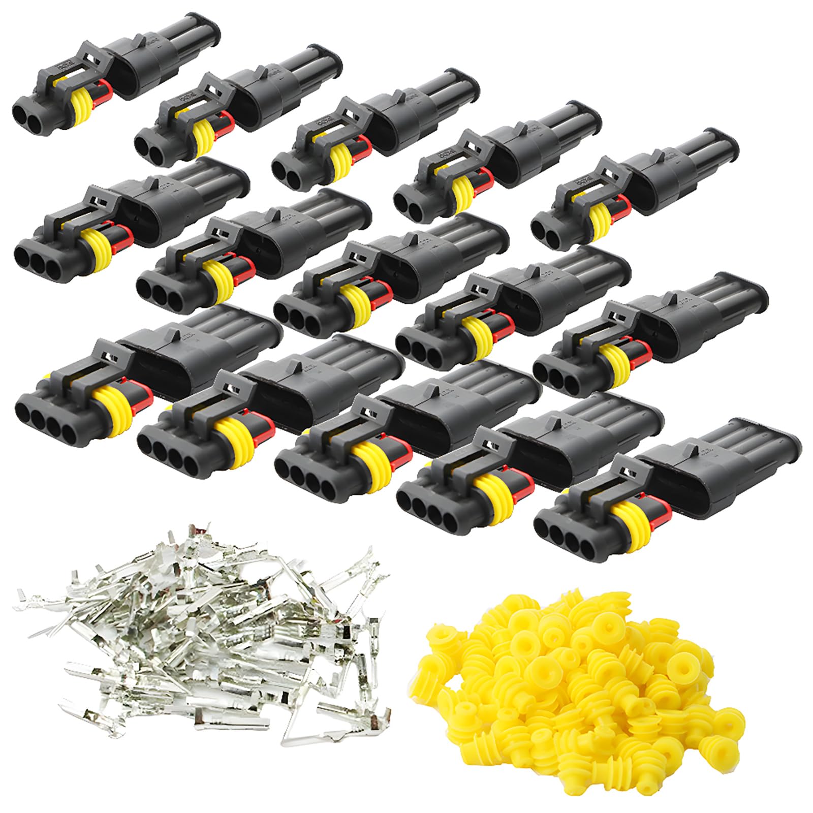 CESFONJER Waterproof Connector, Electrical Plug Male and Female, AWG Waterproof Electrical Connector for Motorcycle Scooter Auto Truck Marine Wire Harness Sockets (2 Pin × 5P 3 Pin × 5P 4 Pin × 5P)