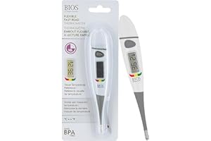 BIOS Diagnostics Flexible Fast Read Thermometer, 10 Second Reading, for Oral, Rectal and Axillary, Fever Alarm, Auto Shut Off