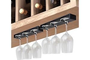 Vaisoeny Wine Glass Holder,Wine Glass Rack 2 Pack,No Drilling Wine Glass Holder Under Cabinet, Hanging Stemware Rack Organize