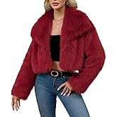 SCOFEEL Women’s Lapel Faux Fur Coat Fluffy Cropped Long Sleeve Open Front Winter Jacket Shaggy Outwear
