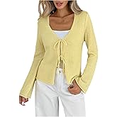 Milumia Women's Bow Tie Front Cardigan Sweater V Neck Bell Long Sleeve Sweaters Knitwear