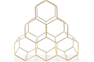 NAT AND JULES NAT & Jules Honeycomb Gold Tone Iron Metal Tabletop Wine Rack - Perfect for Kitchen Countertop, Pantry or Cabinets Display or Storage - Hold 6 Bottles, Gold Tone