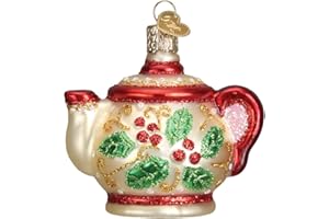 Old World Christmas Ornaments: Coffee and Tea Gifts Glass Blown Ornaments for Christmas Tree, Holly Teapot 3 X 3.25 X 2.25