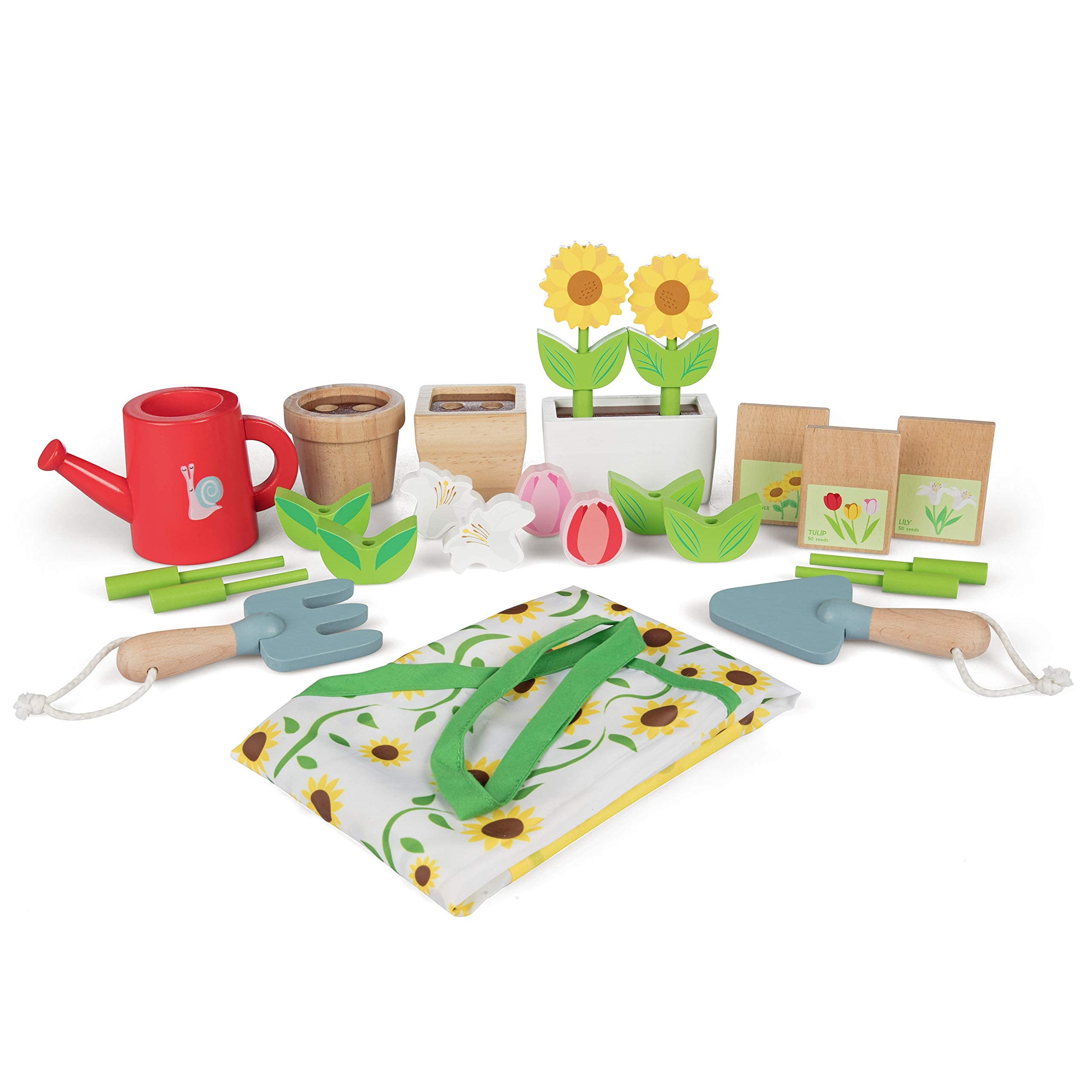 Svan Wooden Toy Gardening Center Indoor Playset - 22 Pc Garden Stand Set w Flowers, Seed Packets, Pots, Shovel Rake Apron Watering Pot- Great Interactive & Fun Pretend Playtime, Gift for Boys Girls