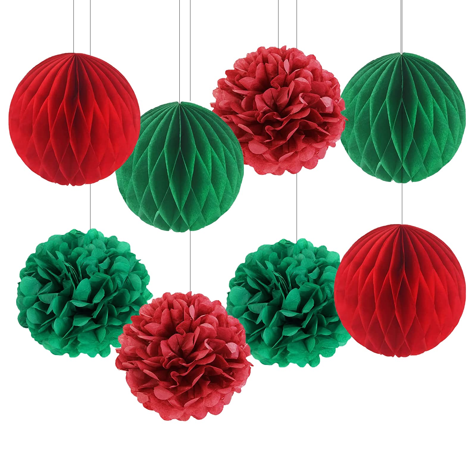 EASY JOY Christmas Party Decorations Red and Green, Paper Honeycomb Tissue Pompom, Christmas Ornaments Hanging Ceiling Wall Decor Photo Back Drop