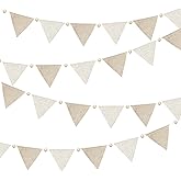 2 Sets of Wooden Beads Burlap Banner 20Pcs Linen Triangle Pennant Flag Nursery Garland Bedroom Streamers for Birthday Wedding Baby Shower Camping Rustic Boho Spring Easter Holidays Party Decorations