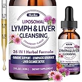 Liposomal Lymphatic Drainage Drops, 26 in 1 Liver Cleanse Detox & Repair with Milk Thistle, Echinacea, Glutathione, Vitamins, Lymph-Liver Cleanse, Gut & Metabolic Health - Strawberry Flavor, 2 Fl Oz