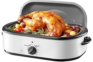 18QT Electric Roaster Oven,150-450°F Adjustable Temperature Electric Turkey Roaster with Self-Basting Lid, 18 Quart Multifunc