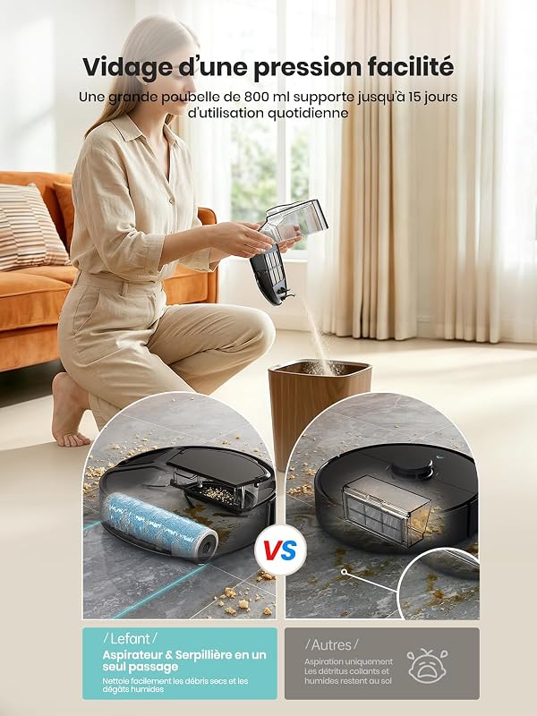 M210 Pro Omni 28cm Mini Rouleau Robot Aspirateur Laveur, 20000Pa