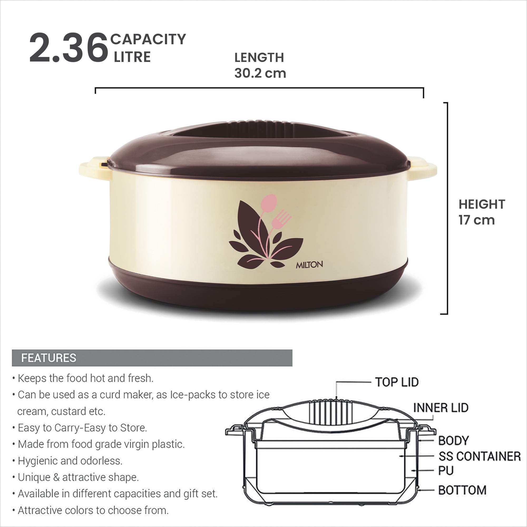 Milton Orchid 2500 Casserole 2360 ml, Dark-Brown