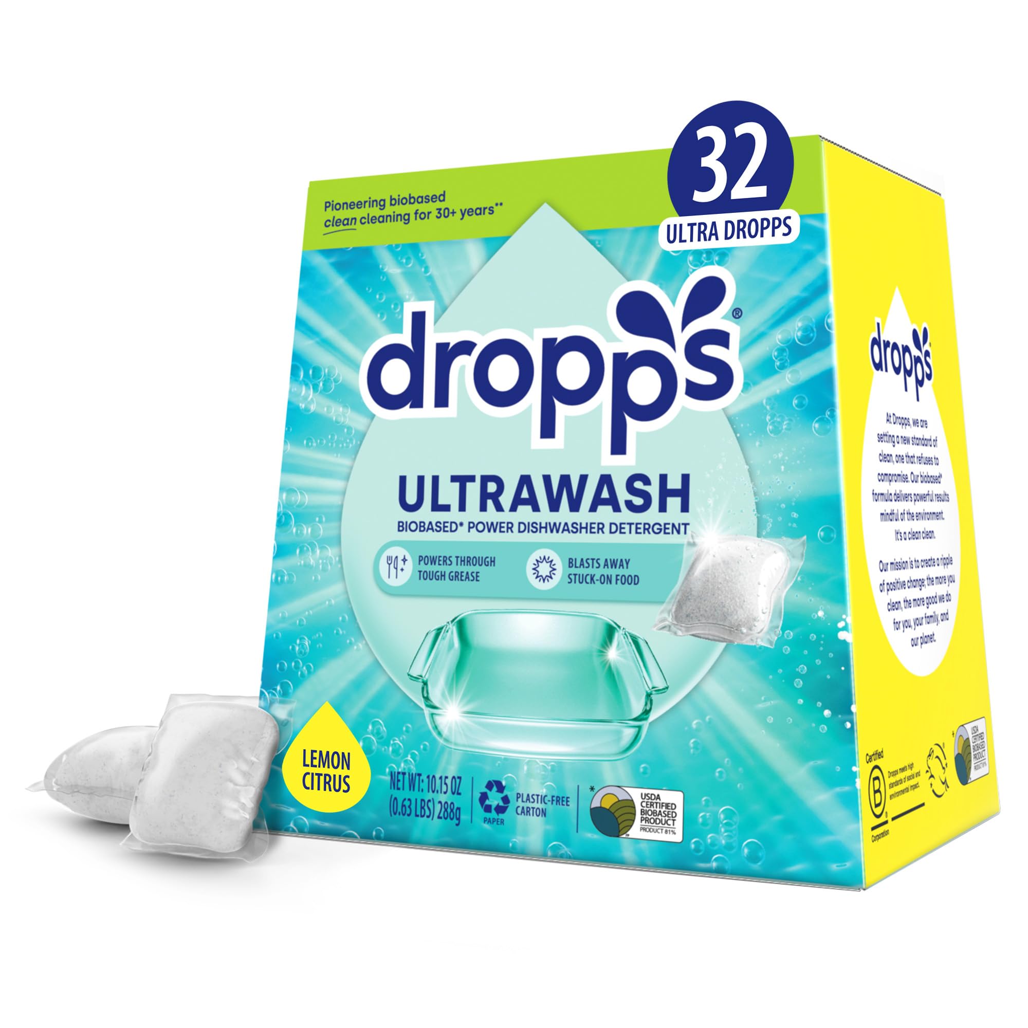 Dropps UltraWash Dishwasher Pods, Lemon Citrus
