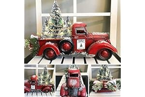 Dzhzuj Vintage Red Metal Truck Car Model Farmhouse Christmas Decor with Mini Tree