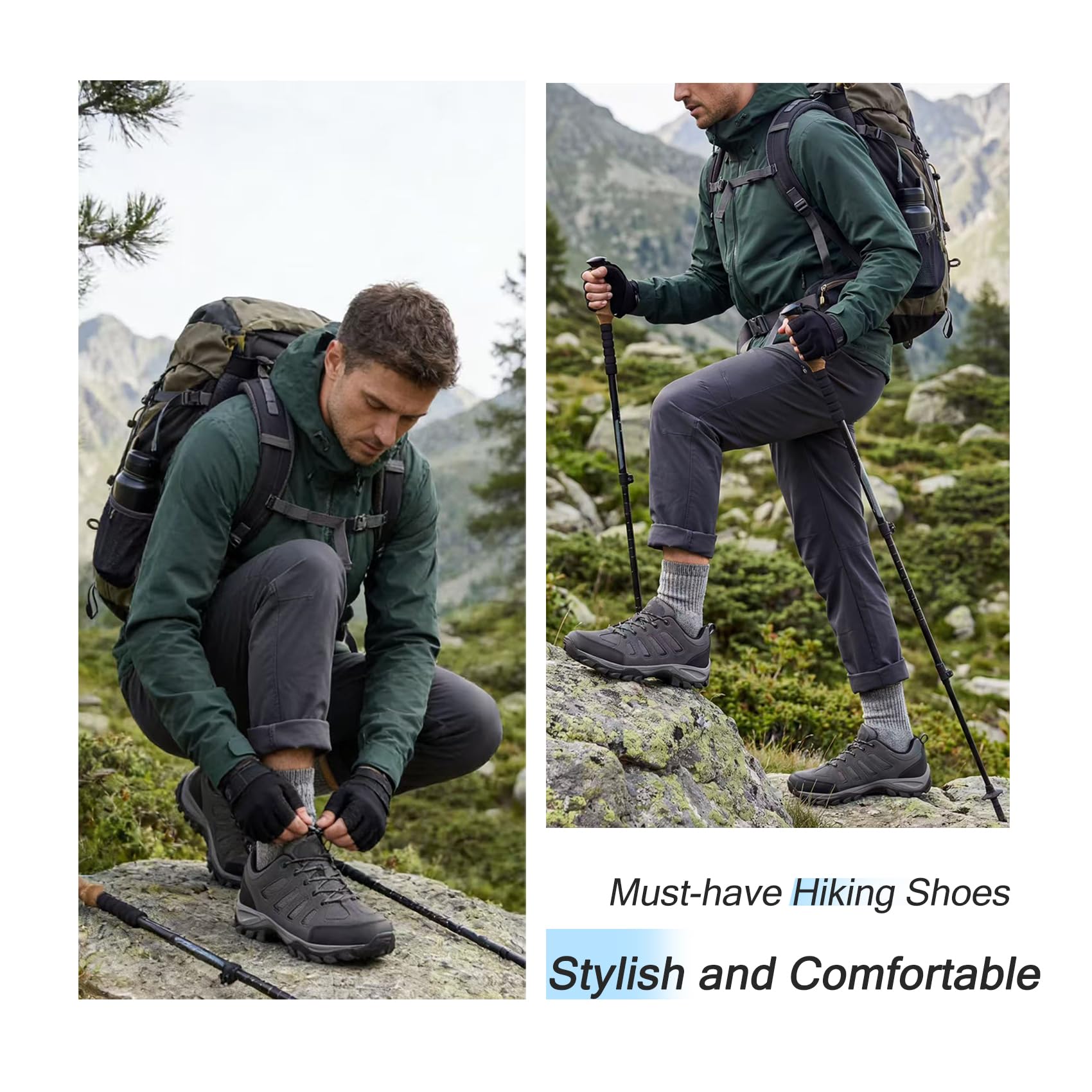 TRAILBLITZ Wanderschuhe Herren Halbschuhe Atmungsaktive rutschfest Leicht Komfort Sneaker Reisen Bergsteigen Sportschuhe Klassiker Mode (43 Herren,Schwarzgrau) 2